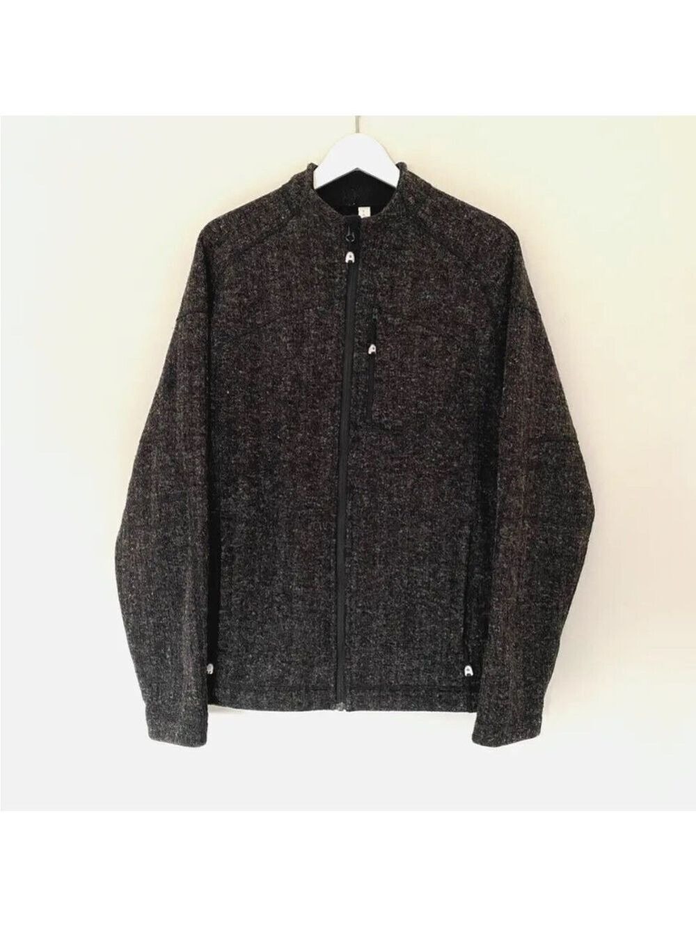 LULULEMON Dark Brown Fuzzy Knit Fleece Lined Wool Blend Full Zip Jacket Sz L